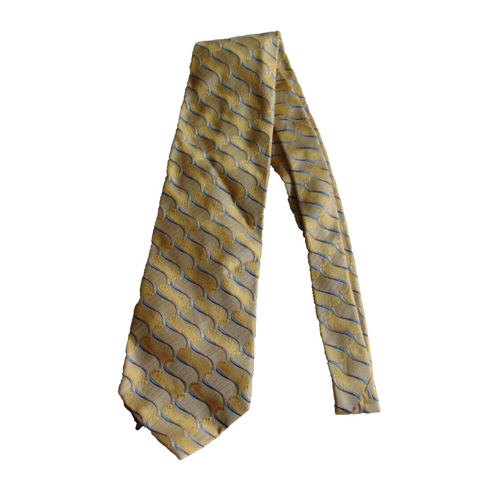 Bachrach Men's Necktie 100% Silk Golden Light Blue Geometric Wide Made in Italy